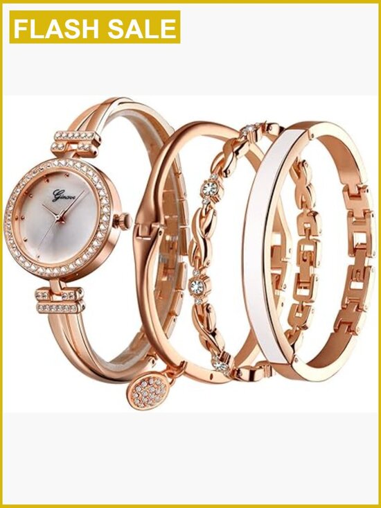 Women\'s Crystal Watch Set with 3 Bracelets Quartz Movement Analog Display main image 7